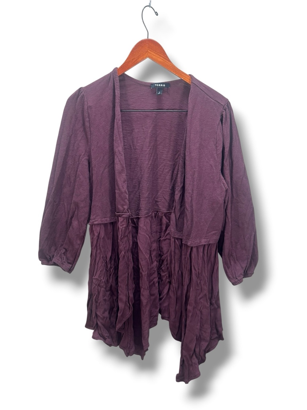 torrid Plum Open Front Ruffled Cardigan Size 2 (2X)